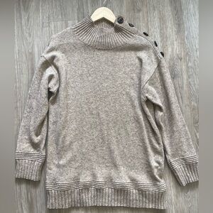 Anthropologie Mock Neck Sweater Button Shoulder Knit Pullover Beige Size Medium